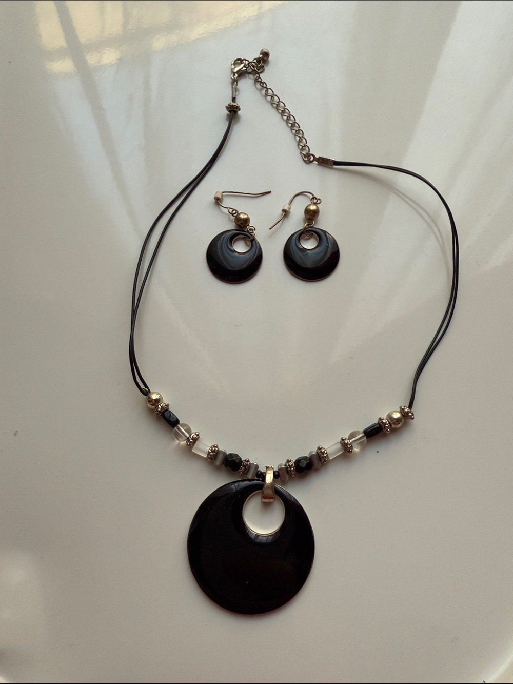 Black Pendant Necklace and Earring Set - Elegant Women’s Jewelry